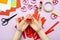 DIY instruction. Step by step guide. The process of making a garland of hearts for Valentine\'s Day