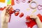 DIY instruction. Step by step guide. The process of making a garland of hearts for Valentine\'s Day