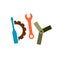 DIY logo with tools. Wrench, screwdriver, gear and joint construction as letters D, I and Y