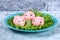 Diy pig from eggs. Workshop how to make a pig from a boiled egg painted in broth beets stuffed with stuffing. Appetizer on