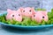 Diy pig from eggs. Workshop how to make a pig from a boiled egg painted in broth beets stuffed with stuffing. Appetizer on