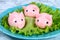 Diy pig from eggs. Workshop how to make a pig from a boiled egg painted in broth beets stuffed with stuffing. Appetizer on