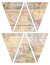 DIY Printable Vintage style banner bunting garland flags with collaged vintage wallpaper and wood background