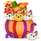 DIY pumpkin in the form of small kittens isolated on white background. Vector cartoon close-up illustration.