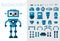 DIY Set of vector robots details in flat cartoon style. Cute Cartoon Robotic separate parts for creation of Artificial