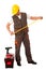 DIY - young man measuring with meter equiped with toolkit and b