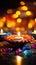 Diya oil lamps lit during Diwali. Hindu festival of lights celebration