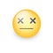 Dizzy emoji face. Cross eyes emoticon vector icon. Sad smiley.