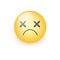 Dizzy emoji face. Cross eyes emoticon vector icon. Sad smiley.