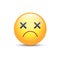 Dizzy emoji face. Cross eyes emoticon vector icon. Sad smiley.