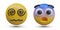 Dizzy and scared face. Ball with blue forehead, spiral eyes. Set of 3D emoticons in cartoon style