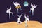 Dj and Astronaut Characters Dancing with Turntable in Open Space on Alien Planet or Moon Surface. Spacemen Galaxy Party