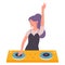 DJ beautiful young woman on musical party vector illustration. Cartoon flat female girl DJ character with turntable