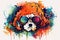 DJ dog with headphones listening to music in psychedelic watercolors. Generative ai illustration