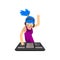 DJ girl with blue hair in headphones mixing music on vinyl turntables, girl playing track on mixer console deck vector