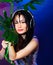 Dj headphone beach summer disco girl green tropical party brunette leaves blue wet drop monstera st Patricks day