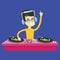 DJ mixing music on turntables vector illustration.