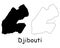Djibouti Country Map. Black silhouette and outline isolated on white background. EPS Vector