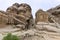 Djinn Blocks near the road leading to Petra - the capital of the Nabatean kingdom in Wadi Musa city in Jordan