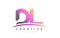 DL D L Letter Logo Design with Magenta Dots and Swoosh