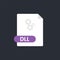 Dll file icon. Dynamic Link Library format file. Gears icon. Vector