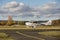 DLOUHA LHOTA, CZECH REPUBLIC - 11 Nov 2023. Cessna 172S Skyhawk SP takes off at the airport in Dlouha Lhota. The Cessna 172