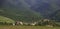 Dmanisi Ancient fortress and church surrounded with forest covered mountains