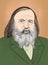 Dmitri Mendeleev portrait in line art illustration.