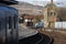 Dmu train about to leave Carnforth station