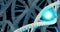 Dna 3d illustration. Abstract 3d polygon wireframe spiral dna molecular helix on blue color Medical science, genetic biotechnology