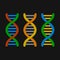 DNA or Chromosome Icons Set on Dark Background. Vector