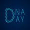 DNA day typography poster. Neon helix of human DNA molecule. Easy to edit template for banner, flyer, brochure, greeting card, etc