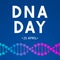 DNA day typography poster. Neon helix of human DNA molecule. Science concept vector illustration. Easy to edit template for banner
