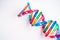 DNA or Deoxyribonucleic acid is a double helix chains structure formed by base pairs attached to a sugar phosphate backbone