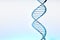 DNA double helix, blue glossy material, white gradient background