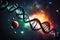 DNA double helix genetic material. Gene sequencing abstract design. Floating in space background.