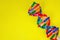 DNA helix structure, code made up four chemical bases: adenine, guanine, cytosine, and thymine. Human DNA spiral molecule