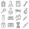 Dna investigation laboratory icons set, outline style