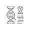 Dna molecule with cancer cells, malignant tumor, oncology line icon.