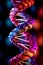 DNA molecule helix spiral on neon background. Genetics biotechnology and science. Eco concept for medical, research and