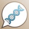 The DNA sign. Bright cerulean icon in white speech balloon at pale taupe background. Illustration