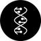 DNA spirals in black circle icon. Deoxyribonucleic, nucleic acid helix. Spiraling strands. Chromosome. Molecular biology. Genetic