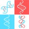 DNA spirals violet and turquoise color icons set. Deoxyribonucleic, nucleic acid helix. Spiraling strands. Chromosome. Molecular b
