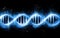 DNA structure, genetic code isolated on black background, science with neon blue and glowing light. Evolution, helix and