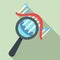 Dna under magnify glass icon, flat style