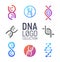 DNA vector logo collection isolated. Deoxyribonucleic acid logotype set. Modern simple microbiological icons on white background