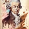 Dnepr Ukraine, December 5, 2022:Wolfgang Amadeus Mozart is depicted in a colorful watercolor with artistic paint