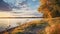 Dnieper River Shoreline Watercolor Painting With Willow And Poplar Trees