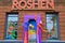 Dnipro city, Dnepropetrovsk, Ukraine, 08 17 2018. A colorful showcase of the Roshen confectionery store