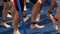 Dnipro, Ukraine-June 9, 2019: Dnipro Triathlon Festival, closeup of legs of athletes are going to start for competition